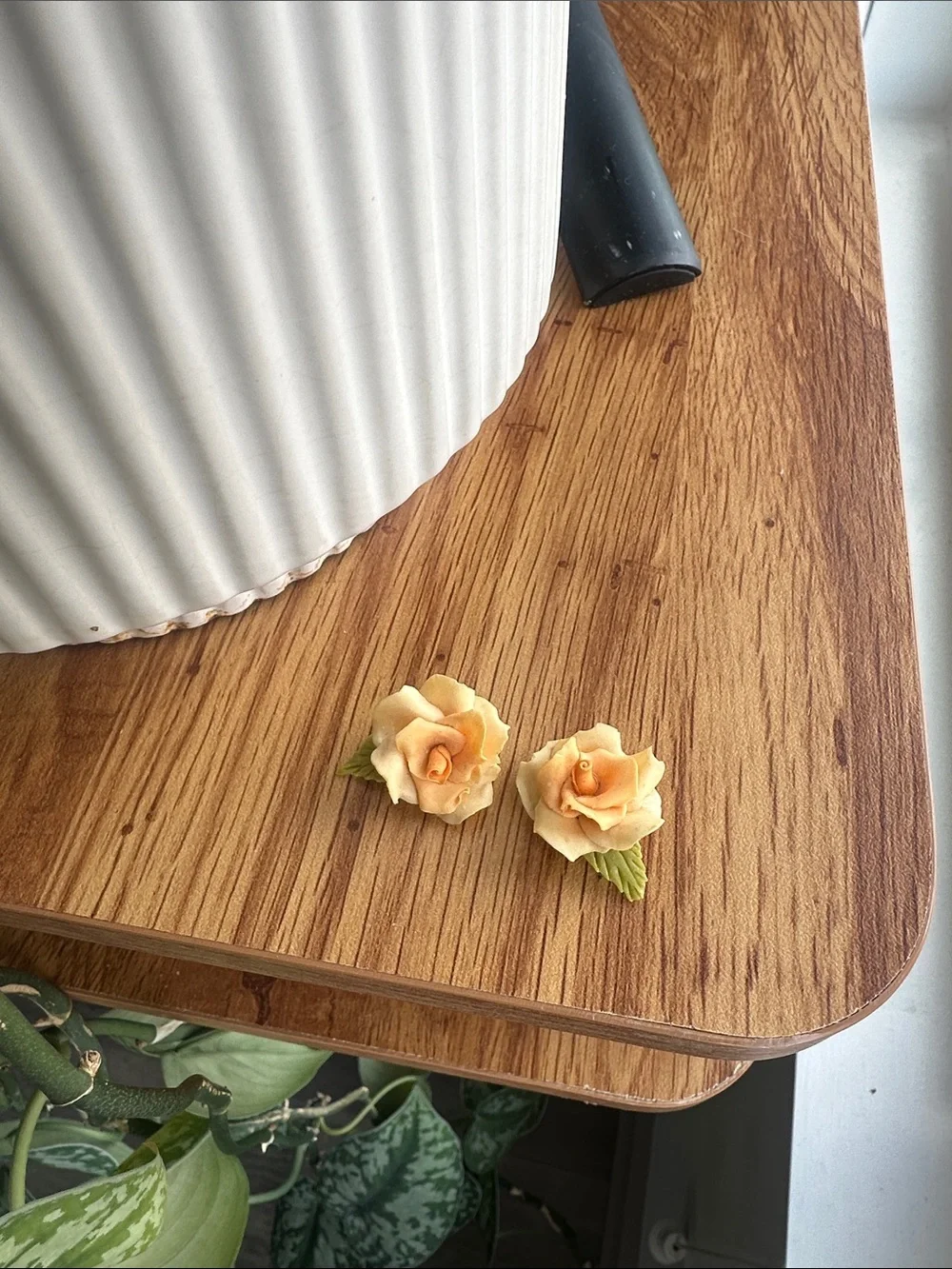 Vintage Peach Rose Flower Clip on Earrings